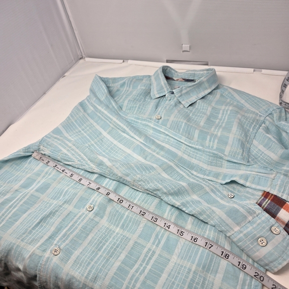 Tommy Bahama Long Sleeve Linen Flip Cuff Shirt Sea Green Plaid Men's Size L - Picture 8 of 9